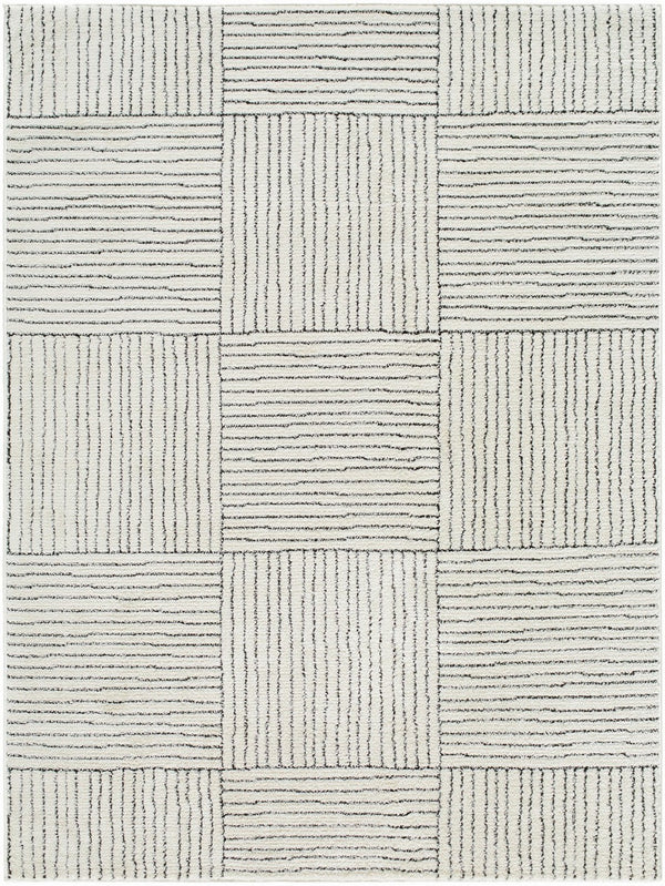 Livabliss Architect Gaar-2300 Striped Polyester Runner Rug with High-low Pile for Hallways Ivory, Black 5'3" x 7' GAAR2300-537