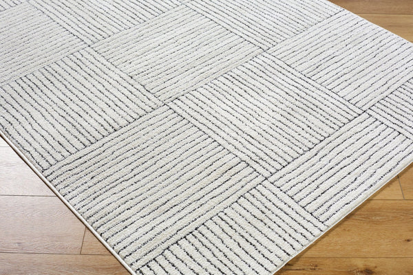 Livabliss Architect Gaar-2300 Striped Polyester Runner Rug with High-low Pile for Hallways Ivory, Black 9'2" x 12' GAAR2300-9212