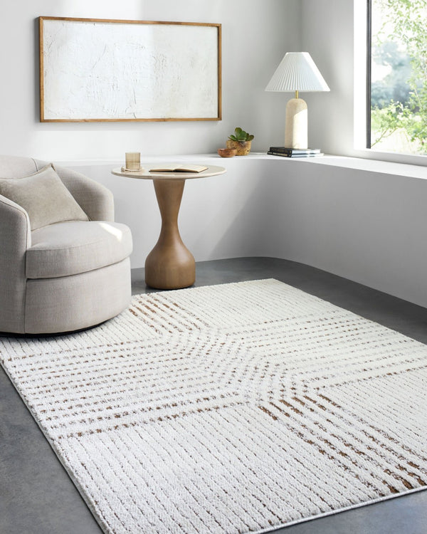 Livabliss Architect Checkerboard Polyester Area Rug with High Low Pile for Modern Living Spaces Ivory, Dark Bro 9'2" x 12' GAAR2303-9212