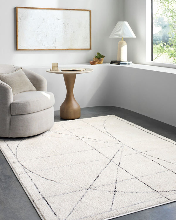 Livabliss Architect Collection Geometric High Low Pile Polyester Rug for Modern Living Spaces Ivory, Black 9'2" x 12' GAAR2304-9212