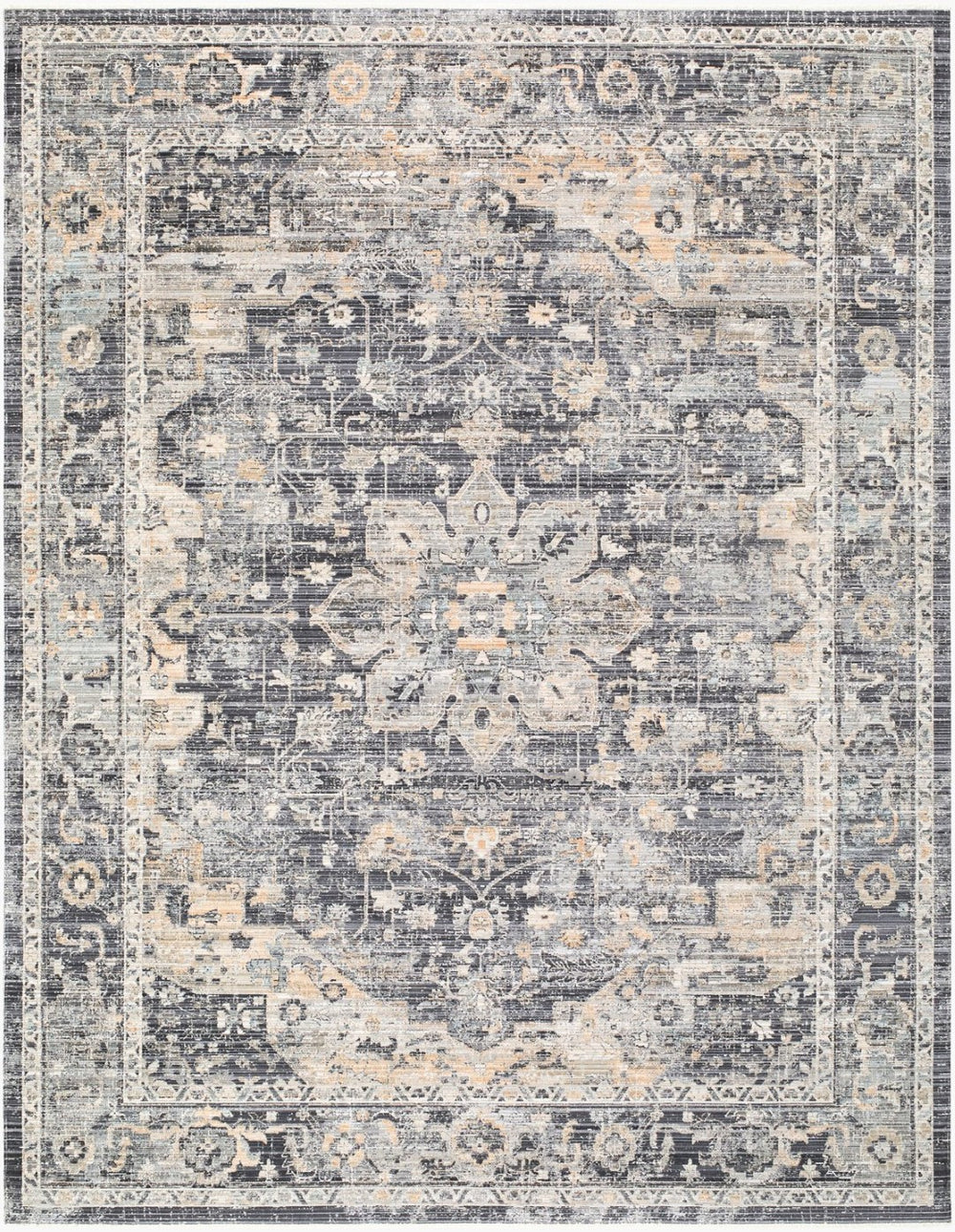 Livabliss Breckley Traditional Fringe Polyester Rug Machine Woven in Turkey for Entryways Ink Blue, Mediu 5'3" x 7'10" GABC2300-53710