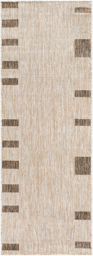Livabliss Boxwood Geometric Polypropylene Area Rug Turkish Woven Indoor Outdoor Accent Piece Tan, Dark Brown 2'7" x 7'3" GABO2300-2773