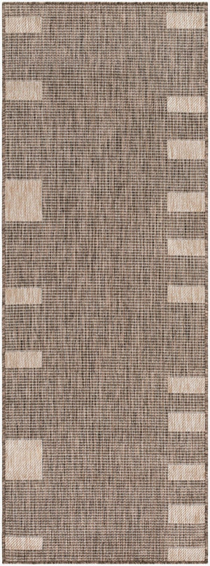 Livabliss Boxwood Geometric Flatweave Polypropylene Rug for Entryway Patio or High Traffic Areas Dark Brown, Tan 2'7" x 7'3" GABO2301-2773