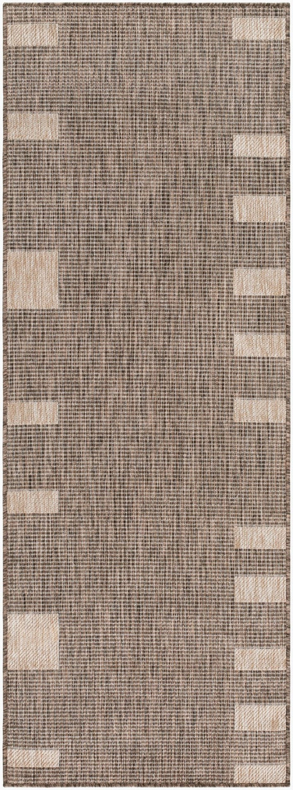 Livabliss Boxwood Geometric Flatweave Polypropylene Rug for Entryway Patio or High Traffic Areas Dark Brown, Tan 2'7" x 7'3" GABO2301-2773