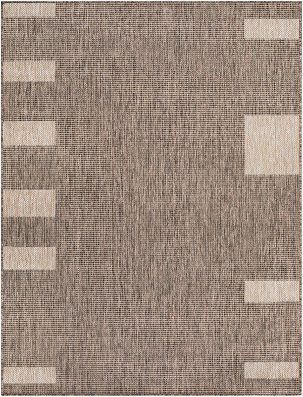 Livabliss Boxwood Geometric Flatweave Polypropylene Rug for Entryway Patio or High Traffic Areas Dark Brown, Tan 5'3" x 7' GABO2301-537
