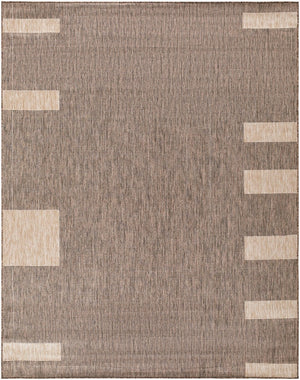 Livabliss Boxwood Geometric Flatweave Polypropylene Rug for Entryway Patio or High Traffic Areas Dark Brown, Tan 7'10" x 10' GABO2301-71010