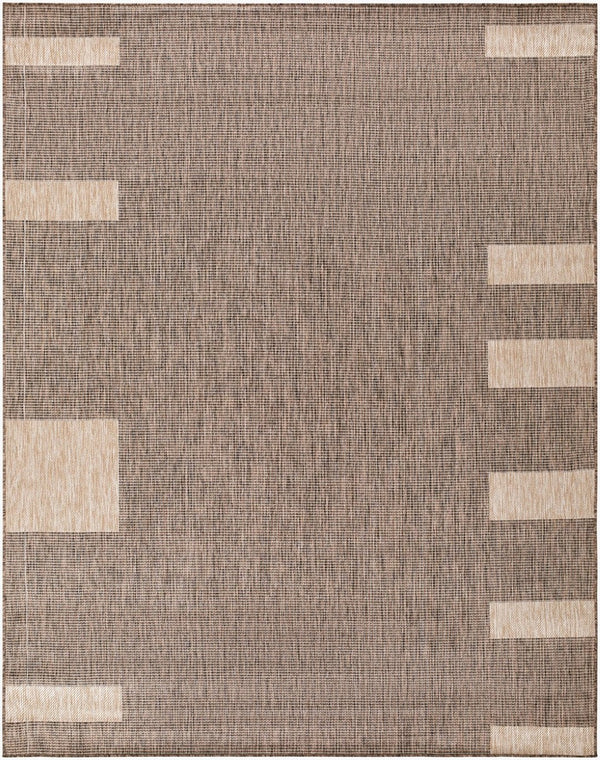 Livabliss Boxwood Geometric Flatweave Polypropylene Rug for Entryway Patio or High Traffic Areas Dark Brown, Tan 7'10" x 10' GABO2301-71010