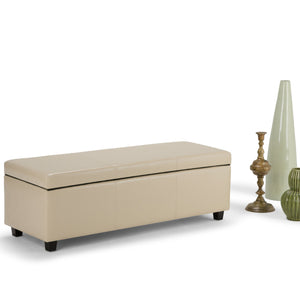 English Elm Avalon Storage Ottoman Bench - Elegant Satin Cream Faux Leather With Hidden Storage & Seating B136P158638
