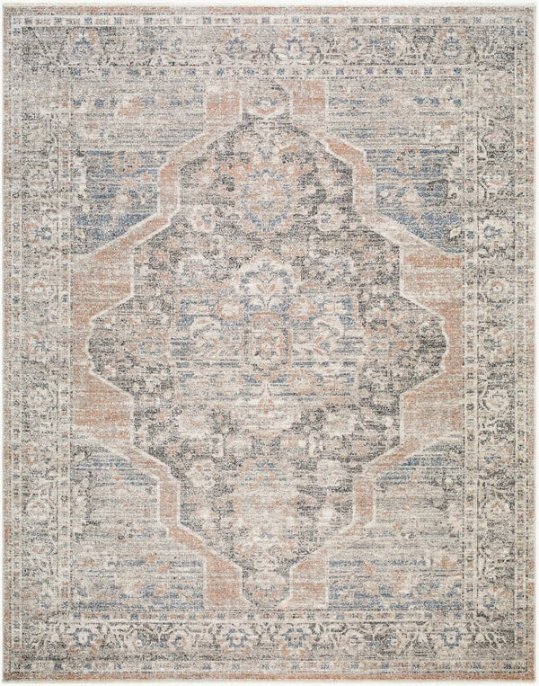 Livabliss Maria Elena Medallion Accent Rug Bohemian Fringe Polyester Woven Entryway Bedside Indigo Dark Brown, Oat 7'10" x 10' GADA2303-71010
