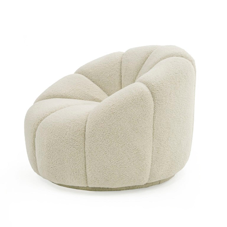 VIG Furniture Gadson Plush White Sherpa Swivel Chair — Channel-Tufted Rounded Accent Seat, 360° Comfort, 330 Lb Capacity VGODZW-20094-WHT-CH