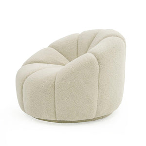 VIG Furniture Gadson Plush White Sherpa Swivel Chair — Channel-Tufted Rounded Accent Seat, 360° Comfort, 330 Lb Capacity VGODZW-20094-WHT-CH