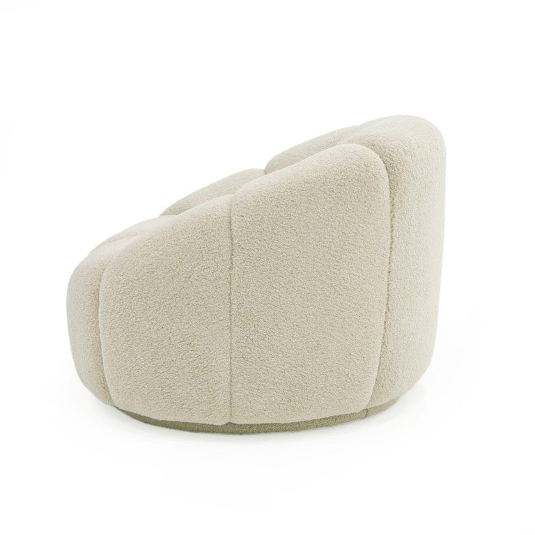 VIG Furniture Gadson Plush White Sherpa Swivel Chair — Channel-Tufted Rounded Accent Seat, 360° Comfort, 330 Lb Capacity VGODZW-20094-WHT-CH