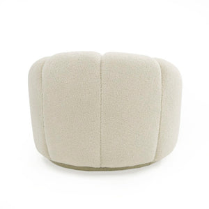 VIG Furniture Gadson Plush White Sherpa Swivel Chair — Channel-Tufted Rounded Accent Seat, 360° Comfort, 330 Lb Capacity VGODZW-20094-WHT-CH