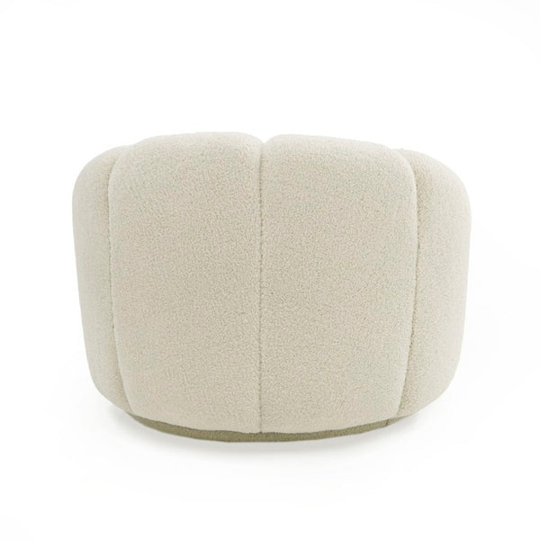 VIG Furniture Gadson Plush White Sherpa Swivel Chair — Channel-Tufted Rounded Accent Seat, 360° Comfort, 330 Lb Capacity VGODZW-20094-WHT-CH