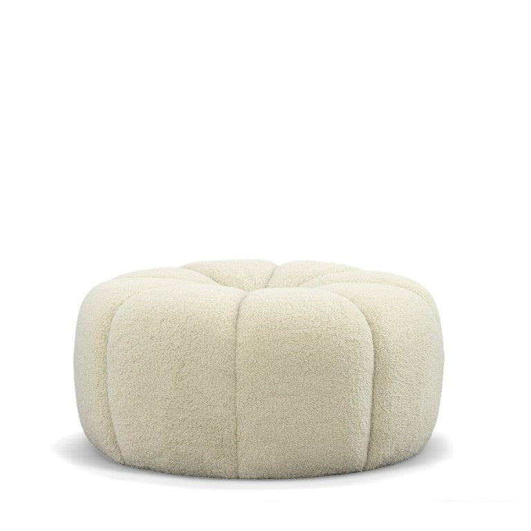 VIG Furniture Gadson Plush White Sherpa Ottoman — Channel-Tufted, Low-Profile Round Accent Seat, 32" X 16" VGODZW-20094-WHT-OTT