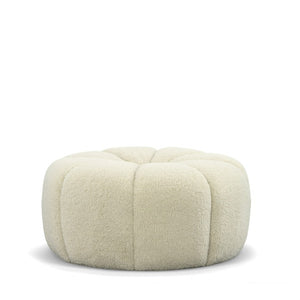 VIG Furniture Gadson Plush White Sherpa Ottoman — Channel-Tufted, Low-Profile Round Accent Seat, 32" X 16" VGODZW-20094-WHT-OTT