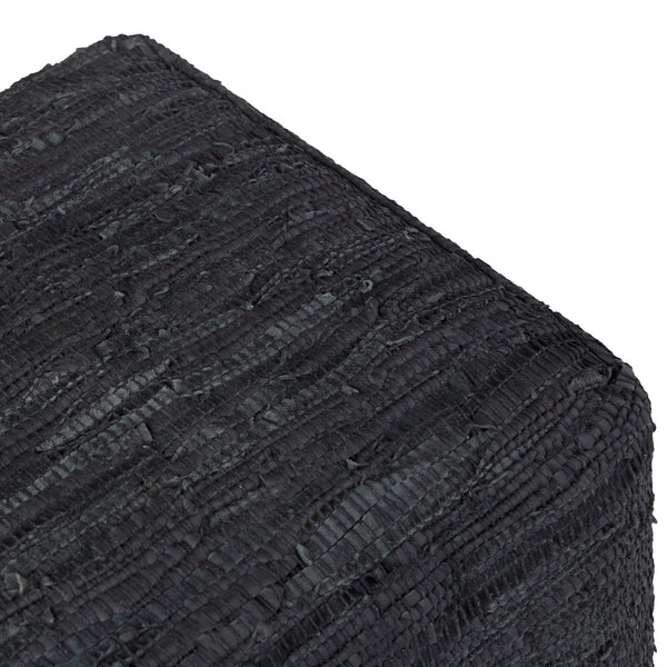 English Elm Fredrik Square Pouf - Stylish Black Buffalo Leather Accent Seat For Comfort & Versatile Use B136P159285
