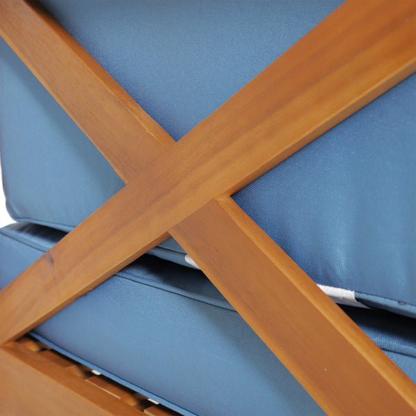 English Elm Christopher Knight Home® - Brava Coastal-Inspired Left Corner Bench Set Of 2, Solid Acacia Wood With Water-Resistant Cushions 57967.00BLU2