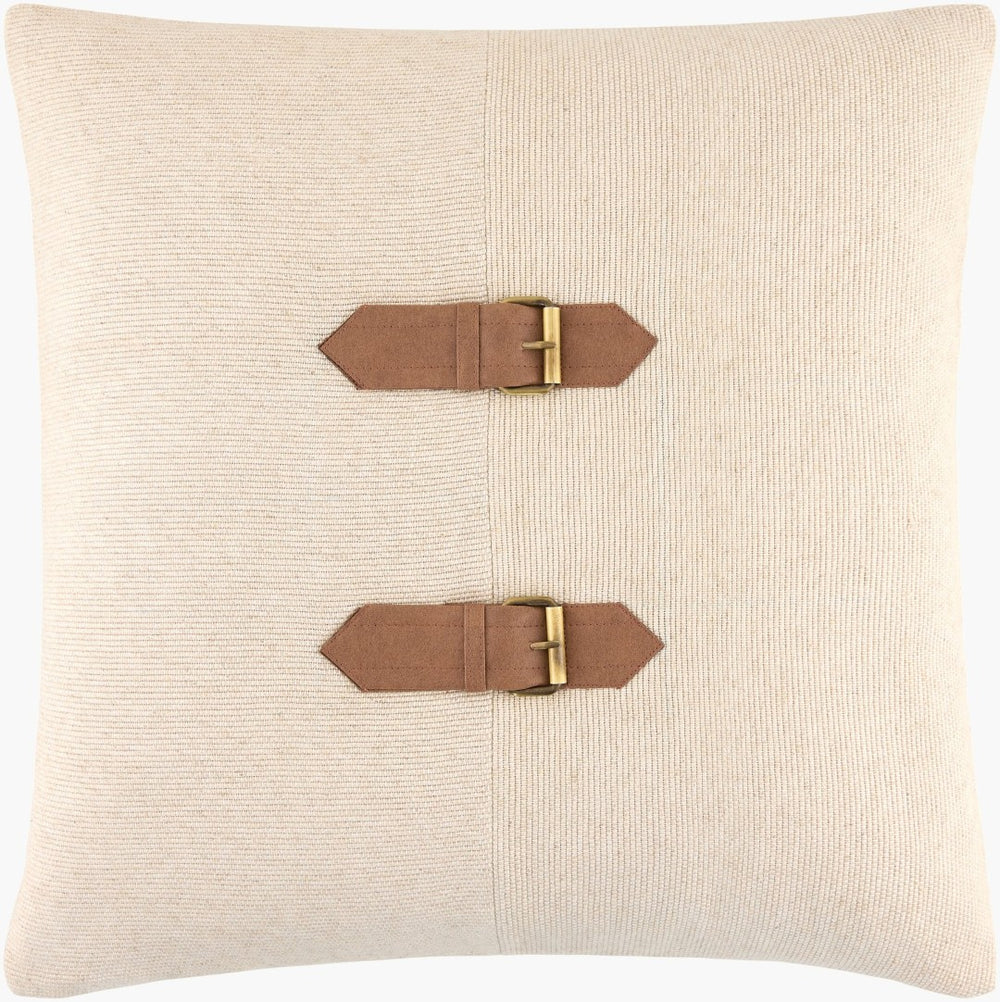 Livabliss Havre Linen Cotton Viscose Throw Pillow with Vegan Leather Buckle Artisan Woven Accent GAHA001-2222P