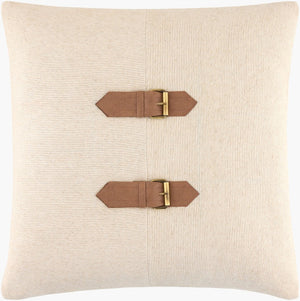 Livabliss Havre Linen Cotton Viscose Throw Pillow with Vegan Leather Buckle Artisan Woven Accent GAHA001-2222P