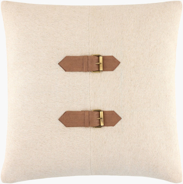 Livabliss Havre Linen Cotton Blend Accent Pillow with Vegan Leather Buckle Artisan Woven Detail GAHA001-1818
