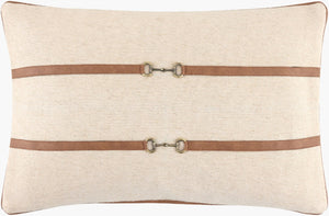 Livabliss Havre Linen Cotton Lumbar Pillow with Vegan Leather Buckle Detail for Sofa GAHA002-1422