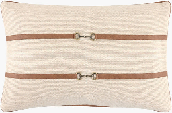 Livabliss Havre Linen Cotton Lumbar Pillow with Vegan Leather Buckle Detail for Sofa GAHA002-1422