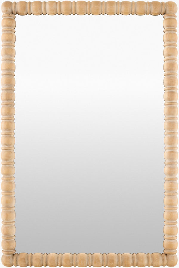 Livabliss Karling Blair Beaded Pine Wood Accent Mirror Handcrafted Bohemian Wall Decor Brown 37"H x 24"W x 2"D GAKB1000-3724