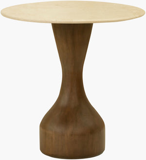 Livabliss Mila Rose Sculptural Mango Wood End Table with Cream Marble Top for Living Spaces GAMA001-242424