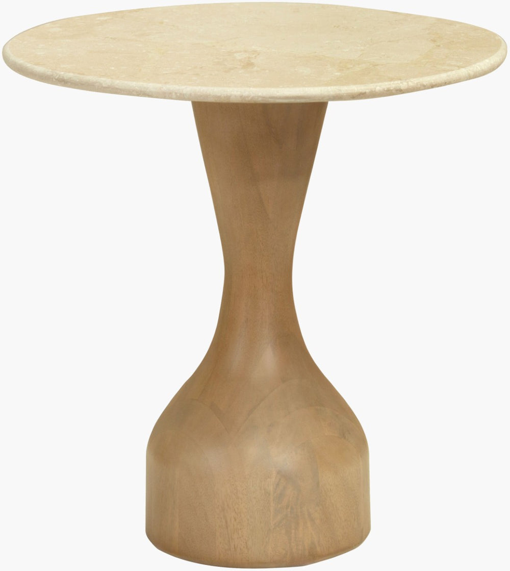 Livabliss Mila Turned Mango Wood End Table with Cream Marble Top for Living Room or Bedroom GAMA002-242424