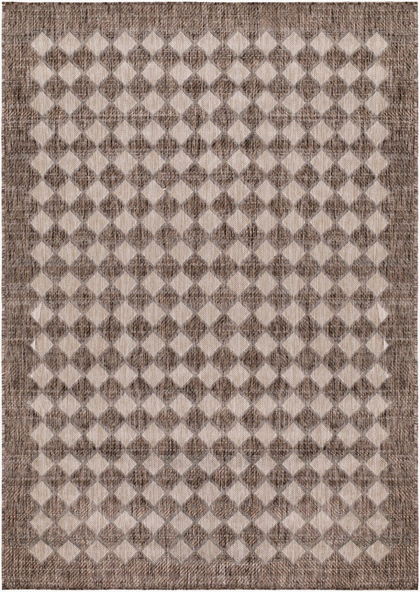 Livabliss Mulberry Geometric Polypropylene Area Rug Woven for Indoor Outdoor Entryway Use Tan, Dark Brown 5'3" x 7' GAMU2301-537