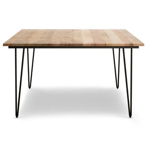 English Elm Hunter 54-inch Square Dining Table Natural — Solid Mango Wood Top, Black Hairpin Legs, Seats 8 Guests B136P158743