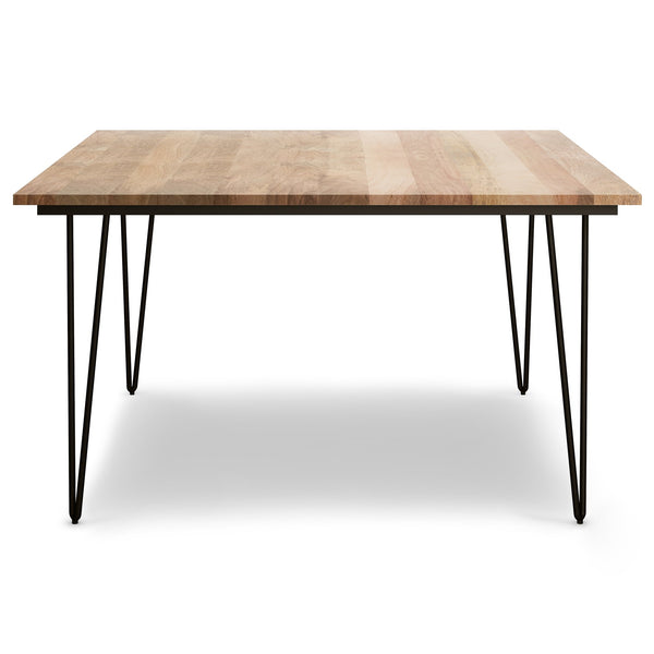 English Elm Hunter 54-inch Square Dining Table Natural — Solid Mango Wood Top, Black Hairpin Legs, Seats 8 Guests B136P158743