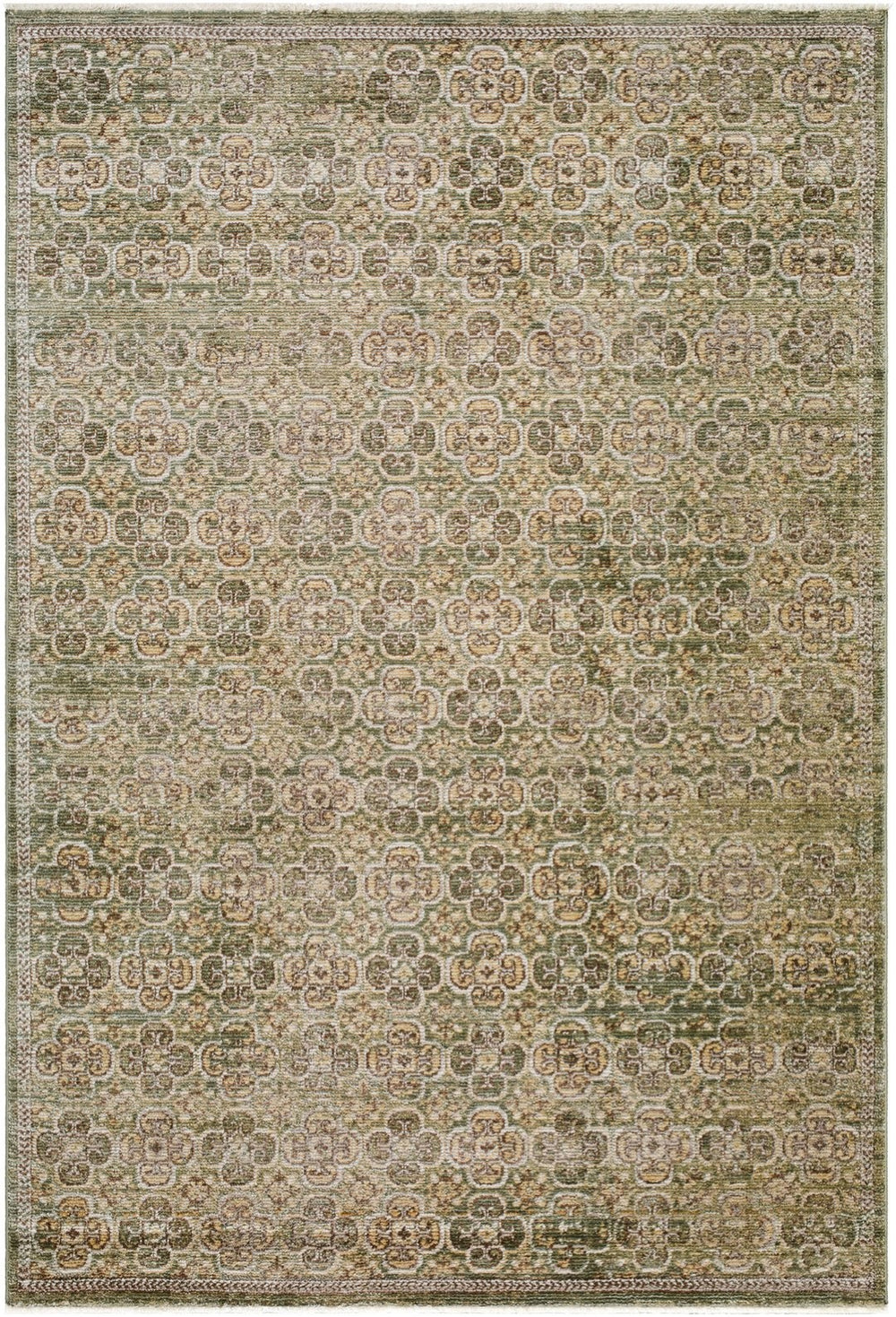 Livabliss Myrtle Avenue Geometric Floral Block Print Area Rug with Fringe for Living Room Olive, Mustard 7'10" x 10'2" GAMY2301-710102