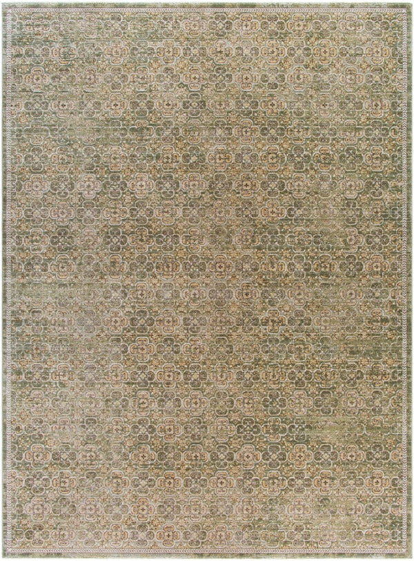 Livabliss Myrtle Avenue Geometric Floral Block Print Area Rug with Fringe for Living Room Olive, Mustard 8'10" x 12'2" GAMY2301-810122