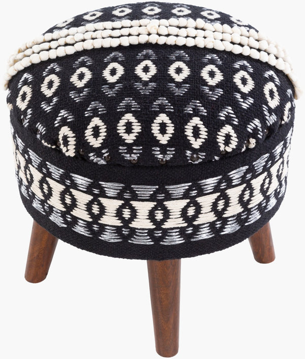 Surya Granna Modern 16” Ottoman - Durable Cotton & Wood, Stylish Home Accent For Chic Decor Spaces Upholstery, Black Cotton,Mango Wood,Polyurethane Foam Gan-001