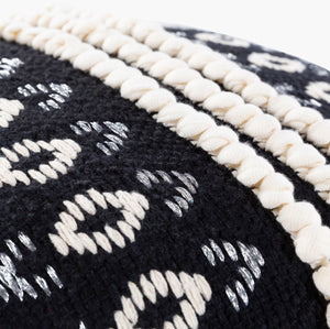 Surya Granna Modern 16” Ottoman - Durable Cotton & Wood, Stylish Home Accent For Chic Decor Spaces Upholstery, Black Cotton,Mango Wood,Polyurethane Foam Gan-001