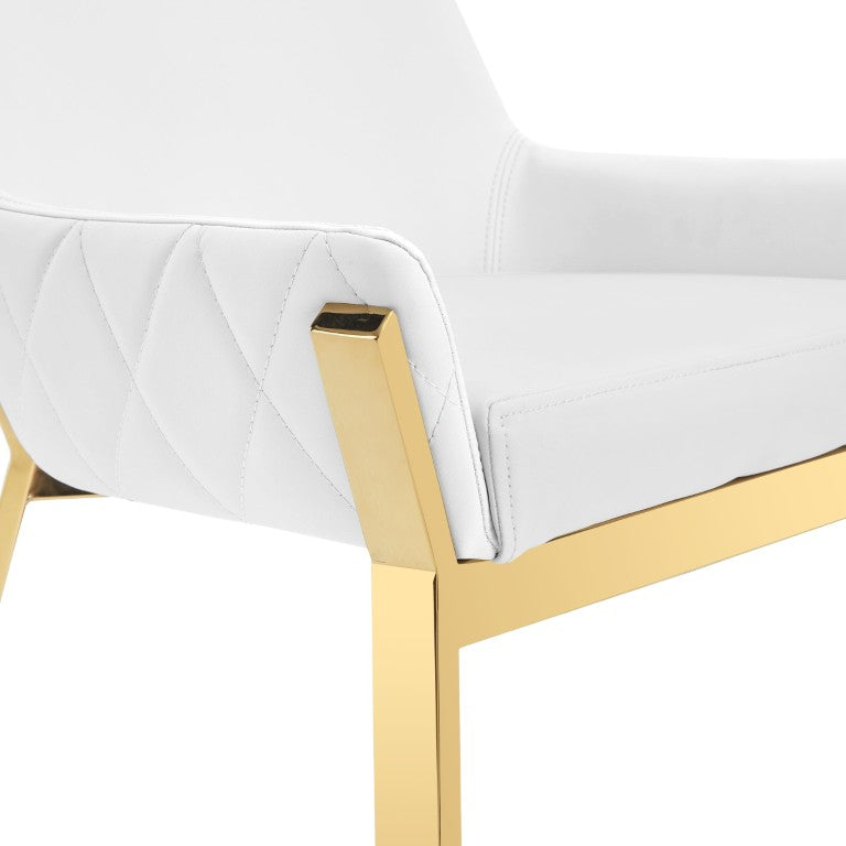 VIG Furniture Ganon Plush White Vegan Leather Dining Chair With Gold Stainless Steel Legs — Modern Comfort & Luxe Appeal VGGAGA-6736CH-WHT-GLD-DC