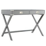 Homelegance By Top-Line Beatrix X-Base Wood Accent Campaign Writing Desk Grey MDF