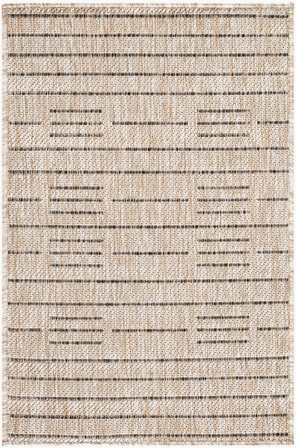 Livabliss Rye Modern Grid Polypropylene Indoor Outdoor Rug Turkish Woven for High Traffic Areas Tan, Dark Brown 2' x 2'11" GARY2300-2211