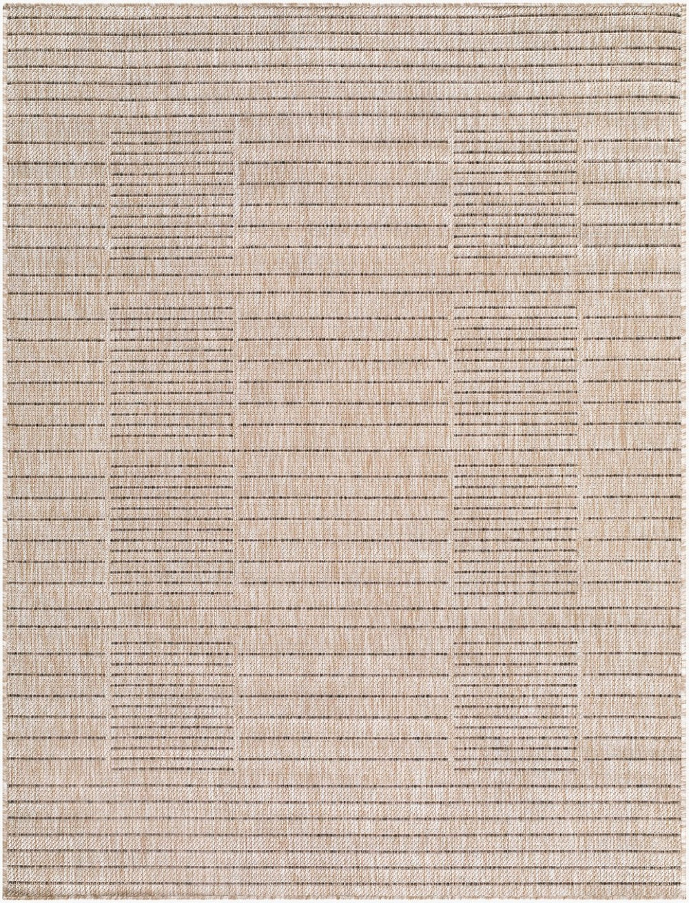 Livabliss Rye Modern Grid Polypropylene Indoor Outdoor Rug Turkish Woven for High Traffic Areas Tan, Dark Brown 5'3" x 7' GARY2300-537