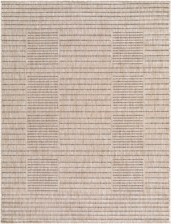 Livabliss Rye Modern Grid Polypropylene Indoor Outdoor Rug Turkish Woven for High Traffic Areas Tan, Dark Brown 5'3" x 7' GARY2300-537