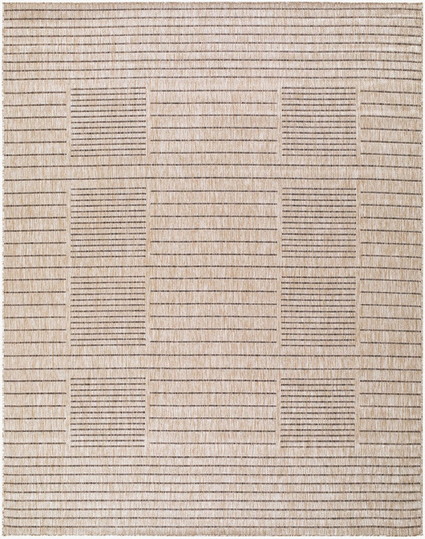 Livabliss Rye Modern Grid Polypropylene Indoor Outdoor Rug Turkish Woven for High Traffic Areas Tan, Dark Brown 7'10" x 10' GARY2300-71010