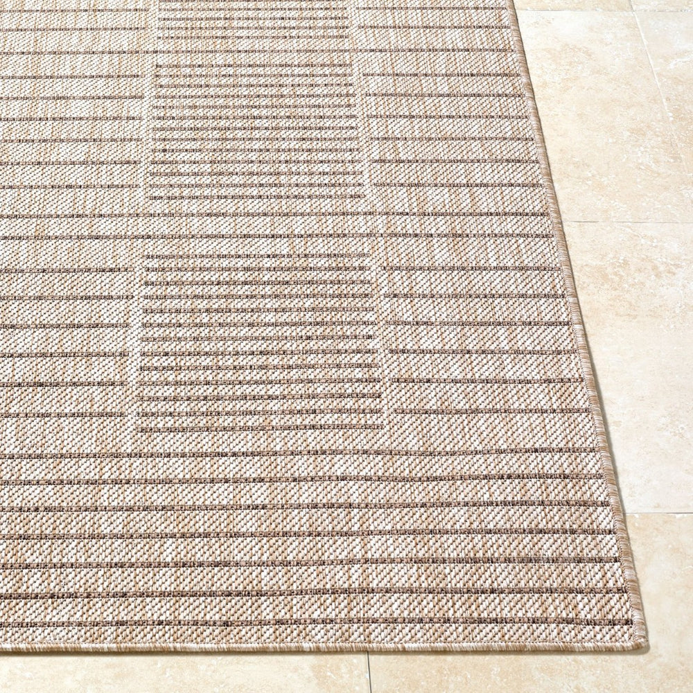 Livabliss Rye Modern Grid Polypropylene Indoor Outdoor Rug Turkish Woven for High Traffic Areas Tan, Dark Brown 5'3" x 7' GARY2300-537