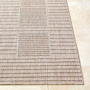 Livabliss Rye Modern Grid Polypropylene Indoor Outdoor Rug Turkish Woven for High Traffic Areas Tan, Dark Brown 2' x 2'11" GARY2300-2211