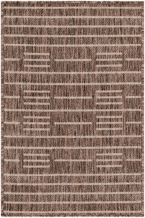 Livabliss Rye Polypropylene Indoor Outdoor Rug Turkish Woven Minimalist Geometric Entryway Mat Dark Brown, Tan 2'7" x 7'3" GARY2301-2773