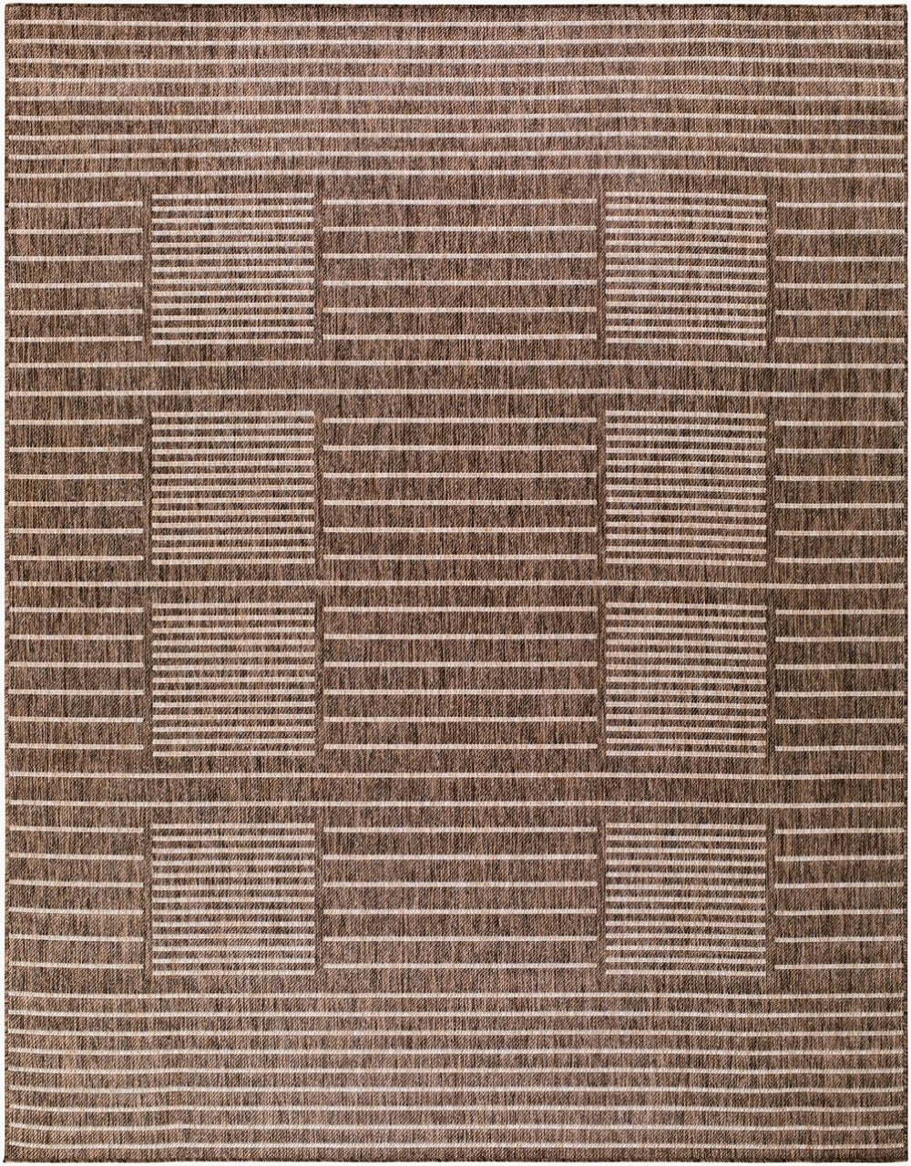 Livabliss Rye Polypropylene Indoor Outdoor Rug Turkish Woven Minimalist Geometric Entryway Mat Dark Brown, Tan 7'10" x 10' GARY2301-71010
