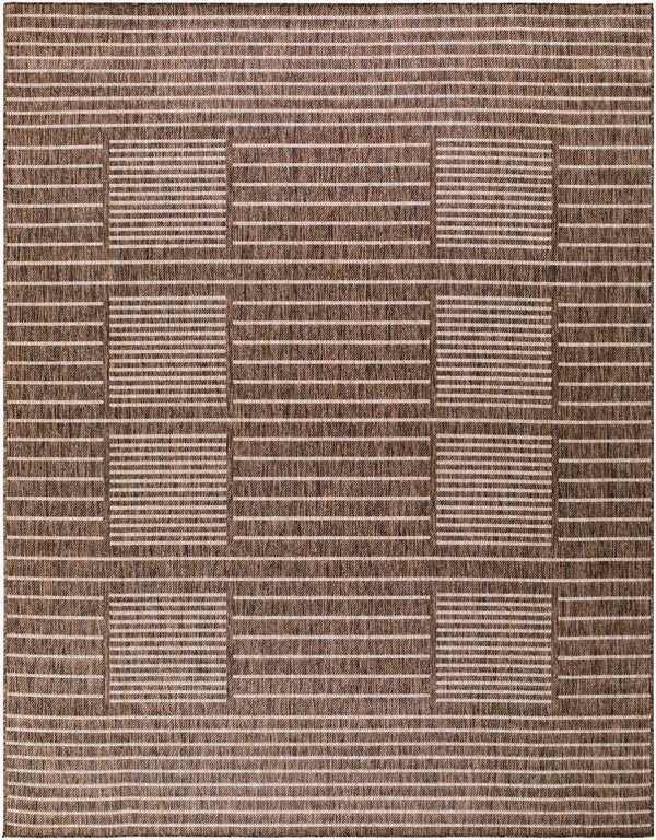 Livabliss Rye Polypropylene Indoor Outdoor Rug Turkish Woven Minimalist Geometric Entryway Mat Dark Brown, Tan 7'10" x 10' GARY2301-71010