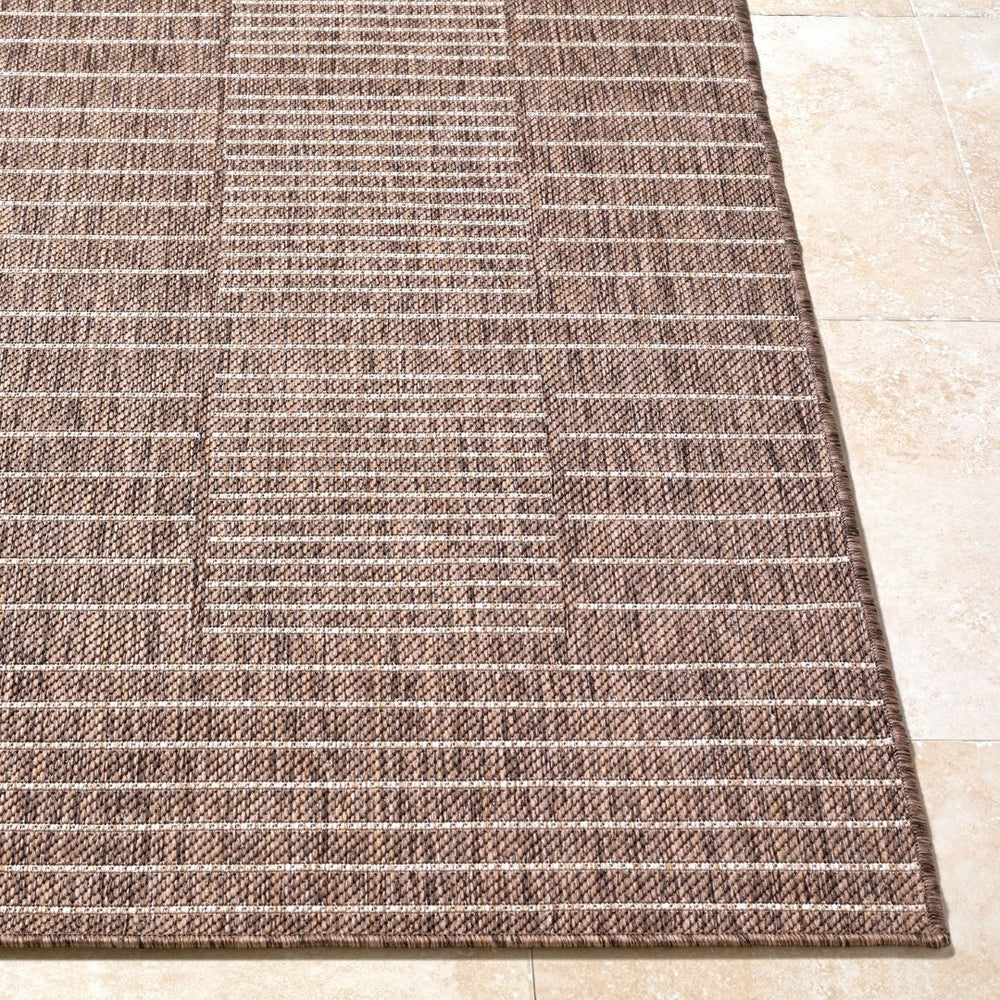 Livabliss Rye Polypropylene Indoor Outdoor Rug Turkish Woven Minimalist Geometric Entryway Mat Dark Brown, Tan 7'10" x 10' GARY2301-71010