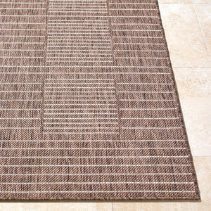 Livabliss Rye Polypropylene Indoor Outdoor Rug Turkish Woven Minimalist Geometric Entryway Mat Dark Brown, Tan 2'7" x 7'3" GARY2301-2773